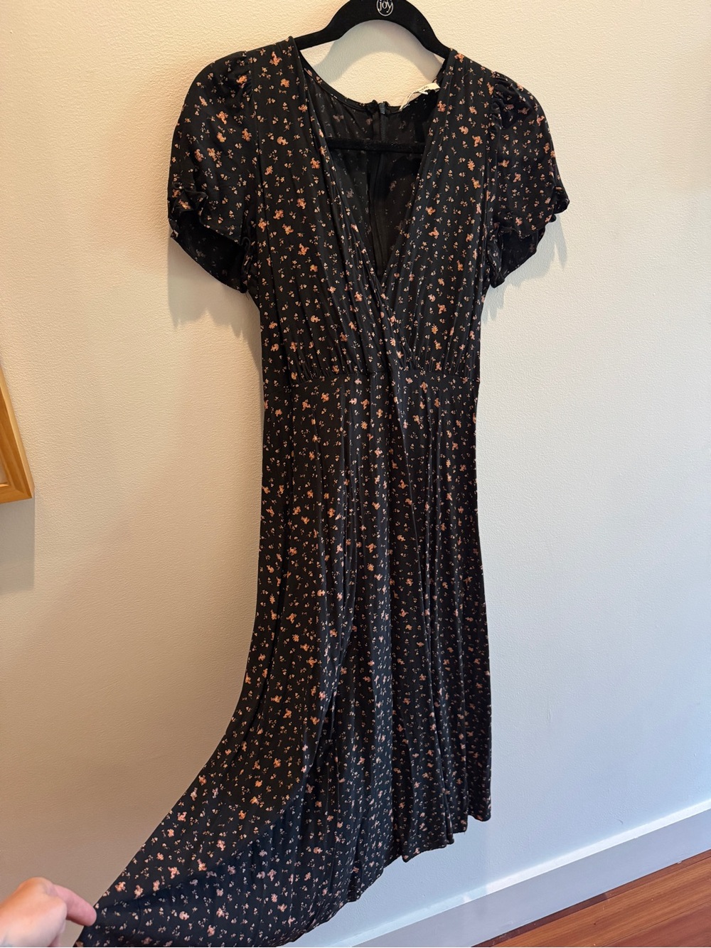 Madewell Black Midi Dress with Peach Floral Print